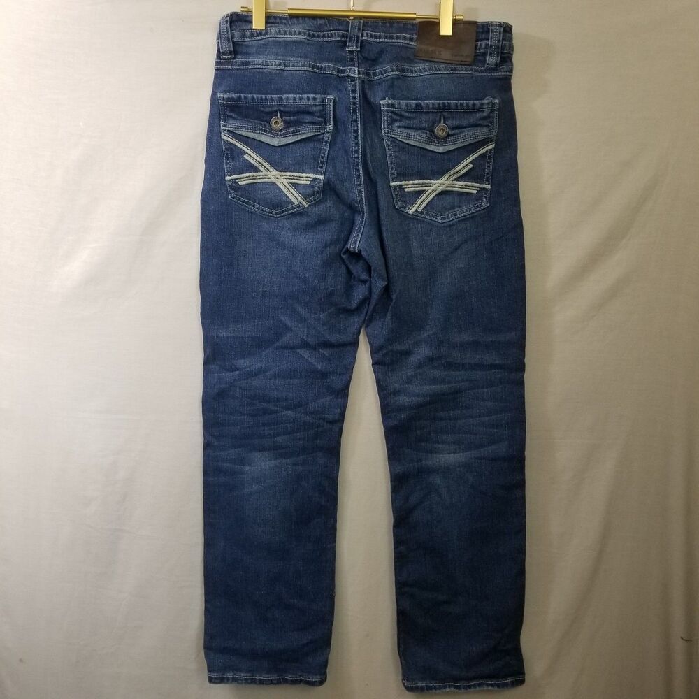 TK Axel Jeans Slim Mens 32x30 Med Wash Denim Embroidered Flap Pockets